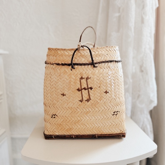 🦢 Vintage Basket Backpack Beach Vacation Tote Southeast Asian Artisan Bag - Picture 3 of 8